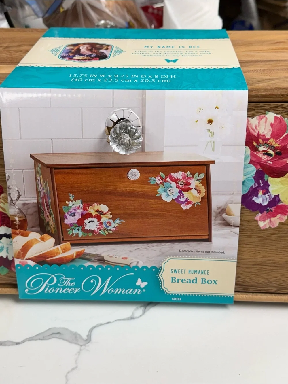 The Pioneer Woman Sweet Romance Acacia Wood Bread Box, Brown